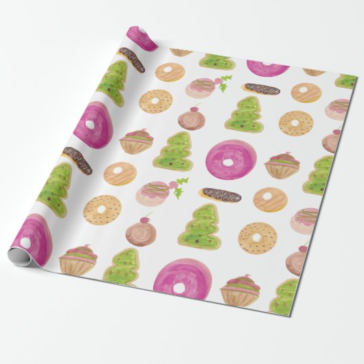 Papier Cadeau Aquarelle Eclair Donuts Fun Whimiscal Sweet (Déroulé)