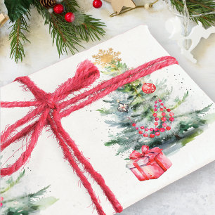 Papier Cadeau Aquarelle Elégant arbre de Noël Vintage