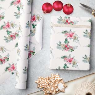 Papier Cadeau Aquarelle Élégante lanterne Vintage Arbre de Noël