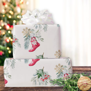 Papier Cadeau Aquarelle Élégante Vintage Stocking Arbre de Noël