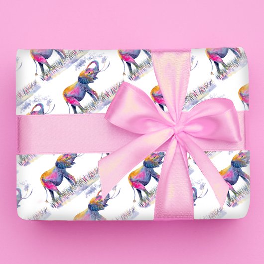 Papier Cadeau Aquarelle Eléphants colorés