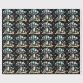 Papier Cadeau Aquarelle En vichy Jardin aux champignons (Plat)