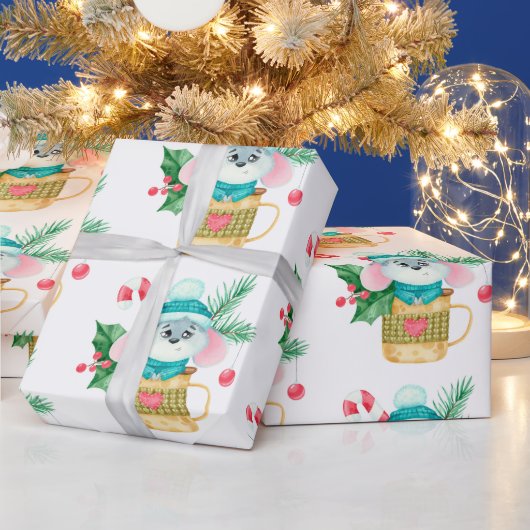 Papier Cadeau Aquarelle Enfants Noël Souris Animal Art (Vacances)