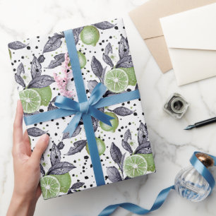 Papier Cadeau aquarelle esquissée détaillée de feuilles vertes,