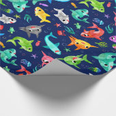 Papier Cadeau Aquarelle Famille de requins Adorable Océan (Coin)