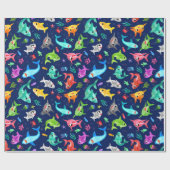 Papier Cadeau Aquarelle Famille de requins Adorable Océan (Plat)