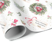 Papier Cadeau Aquarelle Festive Noël Verdure Photo Wrappi (Coin rond)