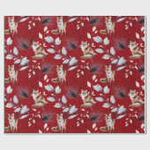Papier Cadeau Aquarelle Feuille Red Fox d'hiver (Plat)