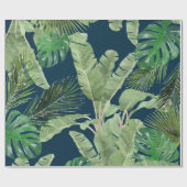 Papier Cadeau Aquarelle Feuille tropical Motif sur bleu foncé (Plat)