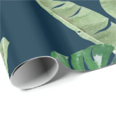 Papier Cadeau Aquarelle Feuille tropical Motif sur bleu foncé (Coin rond)