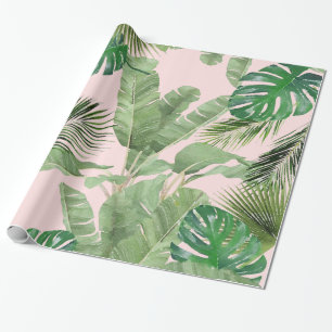 Papier Cadeau Aquarelle Feuille tropical Motif sur rose