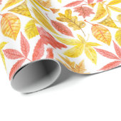 Papier Cadeau Aquarelle feuilles d'automne, motif coloré. (Coin rond)