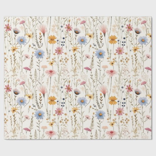 Papier Cadeau Aquarelle fine Fleurs délicates Motif de feuillage (Plat)