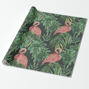Papier Cadeau Aquarelle flamants roses, oiseaux exotiques, tropi