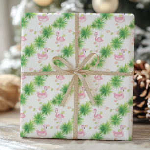 Papier Cadeau Aquarelle Flamants roses roses et Noël Garland