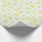 Papier Cadeau Aquarelle Fleur Jaune Gingham Vert (Coin)