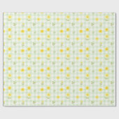Papier Cadeau Aquarelle Fleur Jaune Gingham Vert (Plat)
