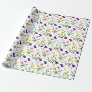 Papier Cadeau Aquarelle Fleur Jaune Rose Violet Printemps Été