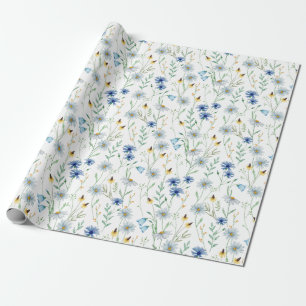 Papier Cadeau Aquarelle Fleur sauvage bleu