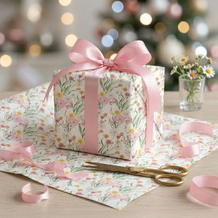Papier Cadeau Aquarelle Fleur Sauvage Rose