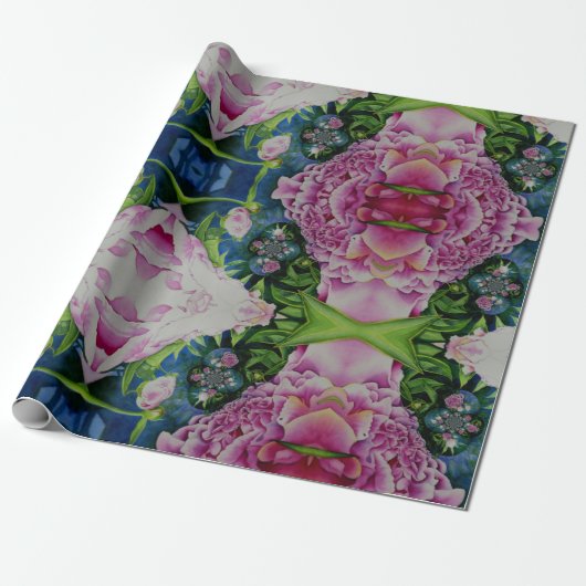 Papier Cadeau aquarelle fleurie Abstraite, boho retro (Déroulé)