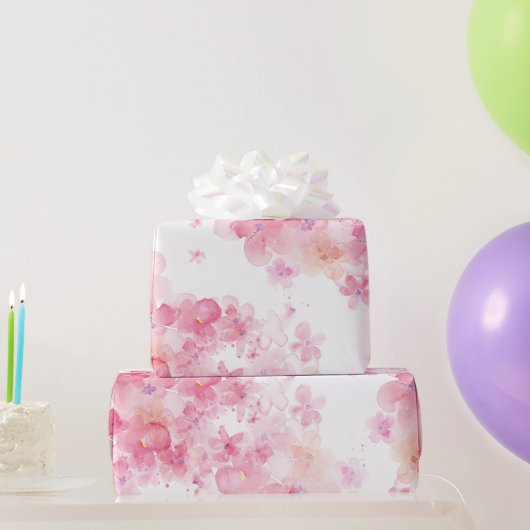 Papier Cadeau Aquarelle Fleurie Rose (Cadeaux de fête)