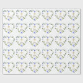 Papier Cadeau Aquarelle Fleurs Bleues Gold Cross Boy Baptême (Plat)