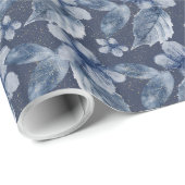 Papier Cadeau Aquarelle Fleurs bleues sur un Arrière - plan bleu (Coin rond)