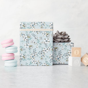 Papier Cadeau Aquarelle Fleurs de coton et Eucalyptus