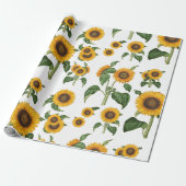 Papier Cadeau Aquarelle Fleurs de soleil Botanique Foliage Verdu (Déroulé)
