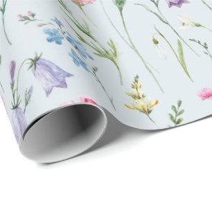 Papier Cadeau Aquarelle Fleurs délicates Foliage Motif bleu