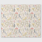 Papier Cadeau Aquarelle Fleurs Delicates Foliage Motif Crème (Plat)