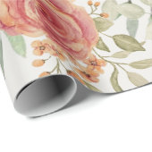 Papier Cadeau Aquarelle Fleurs d'Orange Clair et Roses Rouges (Coin rond)