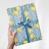 Papier Cadeau Aquarelle Fleurs et Citron Bleu