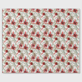 Papier Cadeau Aquarelle Fleurs rouges Motif de Noël vert (Plat)