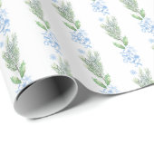 Papier Cadeau Aquarelle Floral bleu avec verdure (Coin rond)