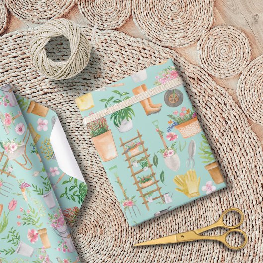 Papier Cadeau Aquarelle Floral jardinage Outils Jardin