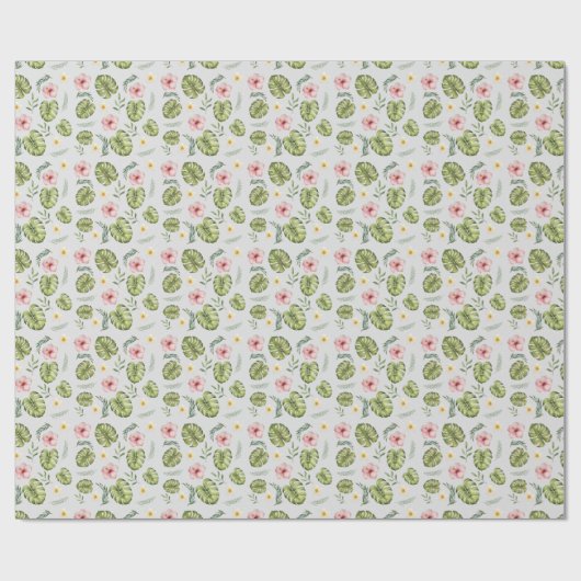 Papier Cadeau Aquarelle floral rose gris clair élégant (Plat)