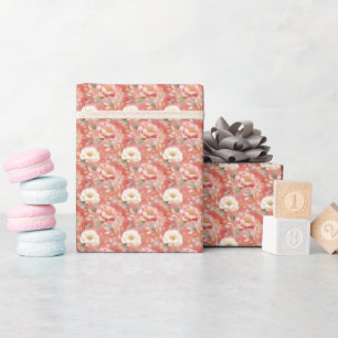 Papier Cadeau Aquarelle Floral Rose & Ivoire