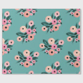 Papier Cadeau Aquarelle Floral Teal et Rose (Plat)