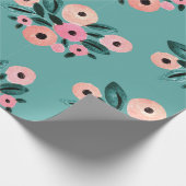 Papier Cadeau Aquarelle Floral Teal et Rose (Coin)