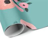 Papier Cadeau Aquarelle Floral Teal et Rose (Coin rond)