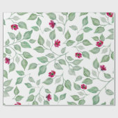 Papier Cadeau Aquarelle Floral Vert Feuilles papier d'enveloppem (Plat)