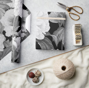 Papier Cadeau Aquarelle florale Black & White Peonies