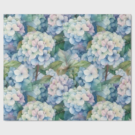 Papier Cadeau Aquarelle Florale Bleue Hydrangée (Plat)