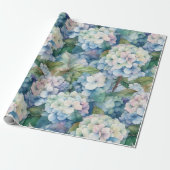 Papier Cadeau Aquarelle Florale Bleue Hydrangée (Déroulé)