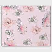 Papier Cadeau Aquarelle florale Camera Chic (Plat)