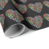 Papier Cadeau Aquarelle Florale Coeur sur noir (Coin rond)