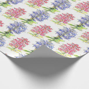Papier Cadeau Aquarelle florale de jacinthe rose et bleue botani