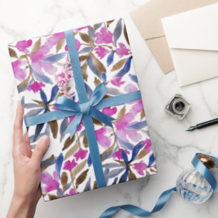 Papier Cadeau Aquarelle florale en bleu vénitien rose cèdre